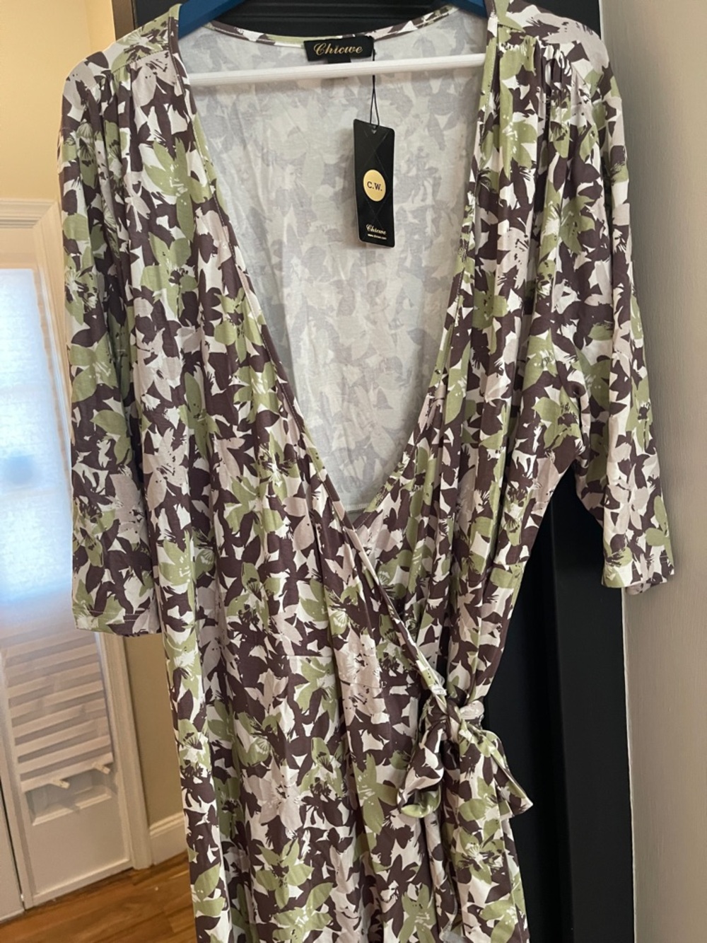 chic Olive & Brown Floral Midi Wrap Dress - Picture 3 of 8